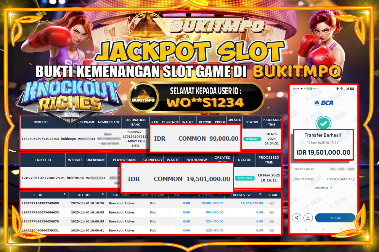 BUKITMPO JACKPOT KNOCKOUT RICHES Rp.19.501.000,- LUNAS
